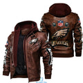 Buy Philadelphia Eagles HVKC344 Men's PU Premium & Ultra-Thick Leather Jacket with Fleece Hood with Fleece Hood Size S-3XL Jacket - Premium & Ultra-Thick Leather Jacket with Fleece Hood