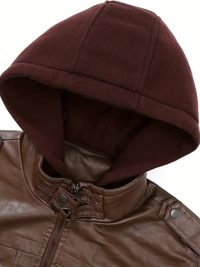 New York Giants Premium & Ultra-Thick Leather Jacket with Fleece Hood with Fleece Hood HVKC952 - Premium & Ultra-Thick Leather Jacket with Fleece Hood