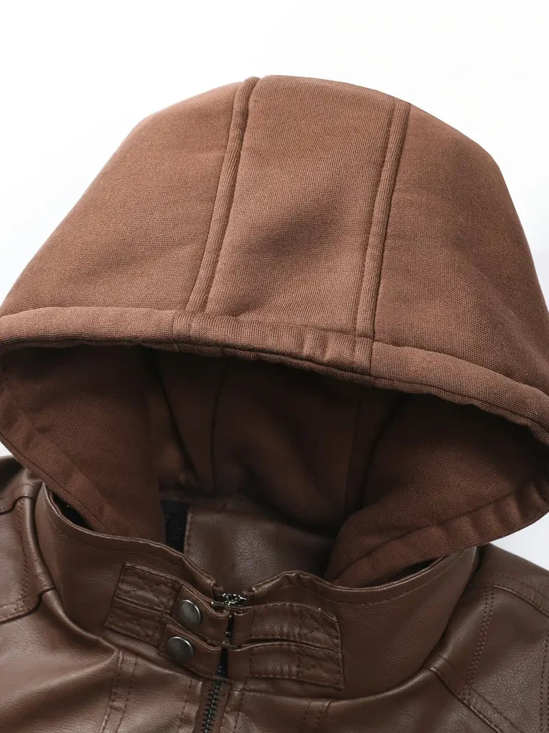 Premium & Ultra-Thick Leather Jacket with Fleece Hood - Kansas City Chiefs PHVKC016