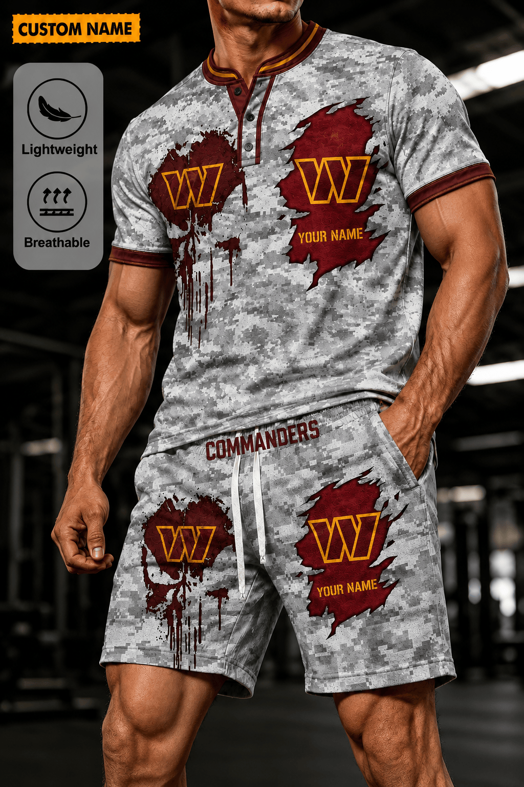Washington Commanders Men’s Button Neck T-Shirt and Short Set New Design 2026 Shirt And Short BSP957