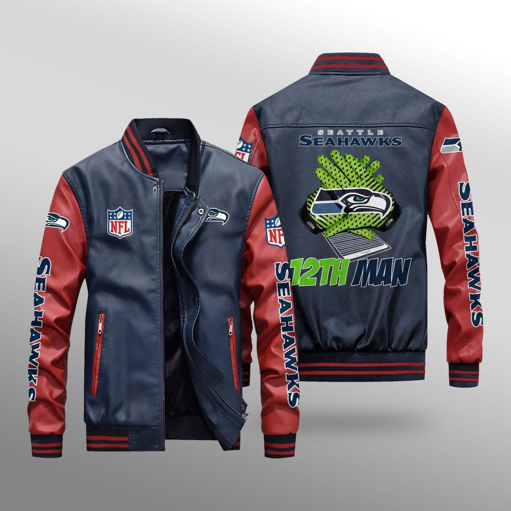 Seattle Seahawks Premium Fleece-Lined Leather Bomber Jacket BG32