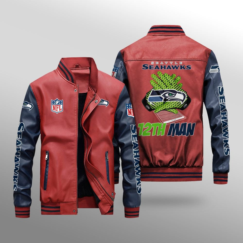 Seattle Seahawks Premium Fleece-Lined Leather Bomber Jacket BG32