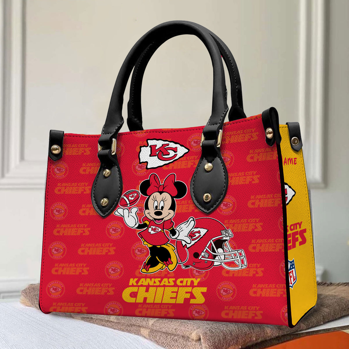 NFL Kansas City Chiefs Minnie Mouse (Your Name) Women 3D Small Handbag Nicegift WSHG1Y3