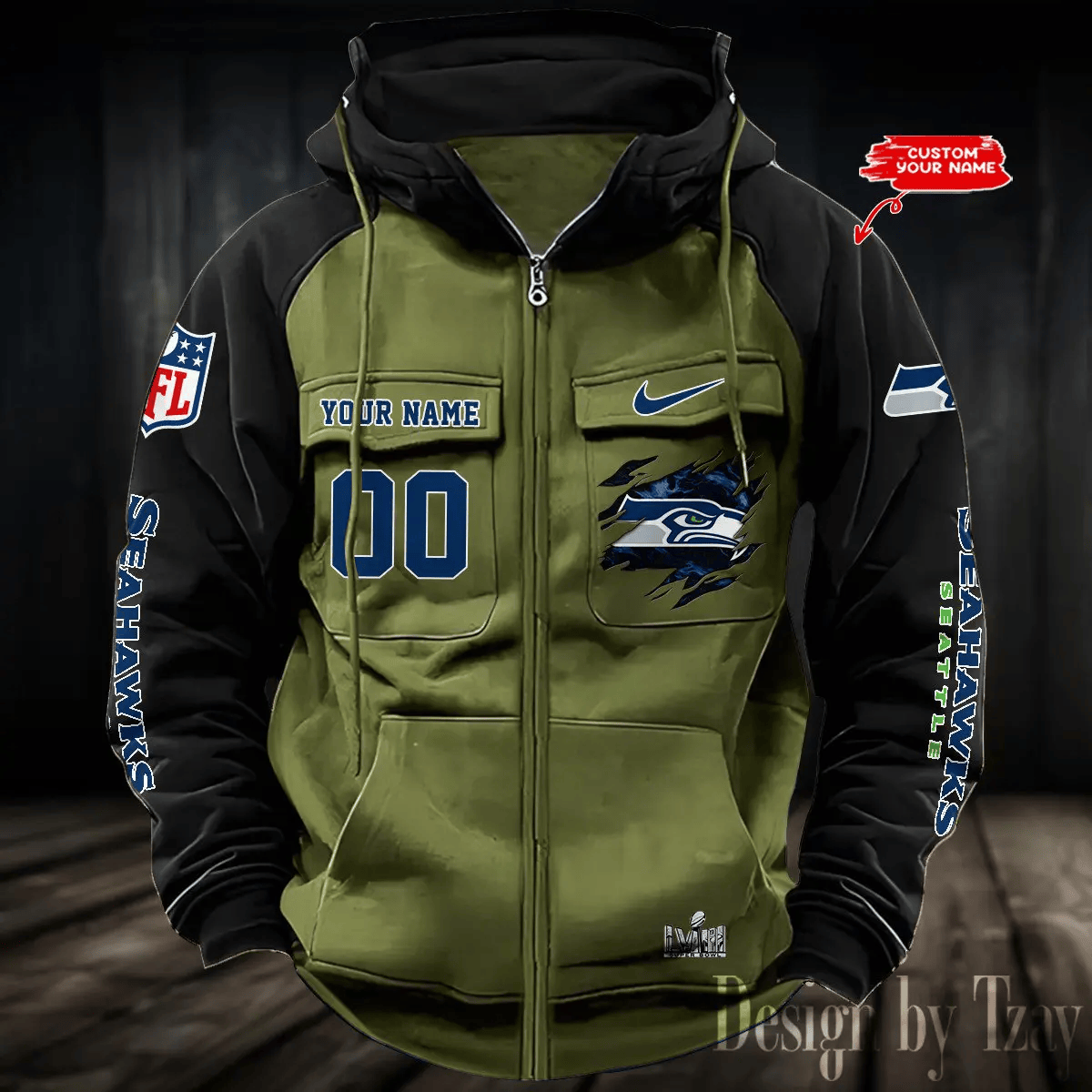 9SMCZVHD061-Seattle Seahawks Zip-Vintage Hoodies
