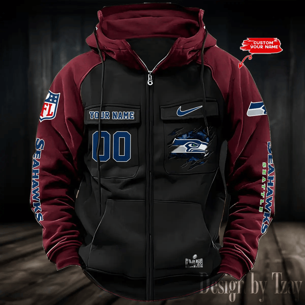 9SMCZVHD061-Seattle Seahawks Zip-Vintage Hoodies
