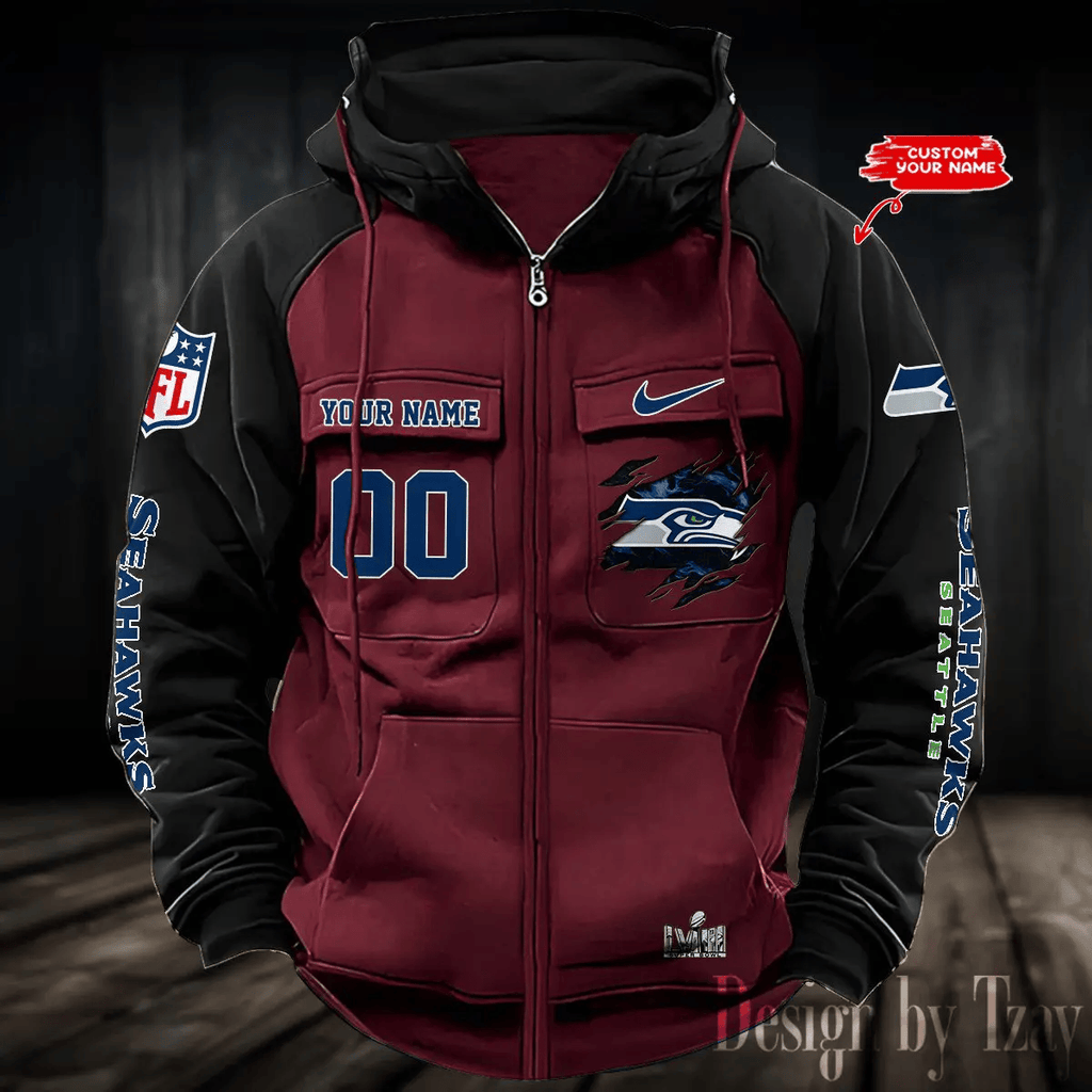9SMCZVHD061-Seattle Seahawks Zip-Vintage Hoodies