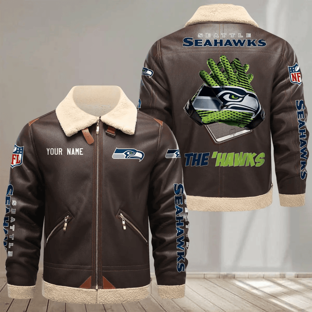 S9FLJ061-Seattle Seahawks Custom Fleece Leather Jacket