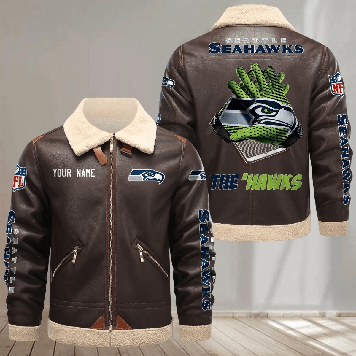 S9FLJ061-Seattle Seahawks Custom Fleece Leather Jacket