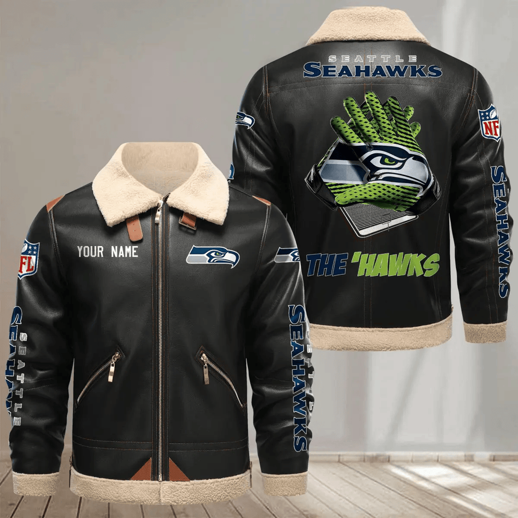 S9FLJ061-Seattle Seahawks Custom Fleece Leather Jacket
