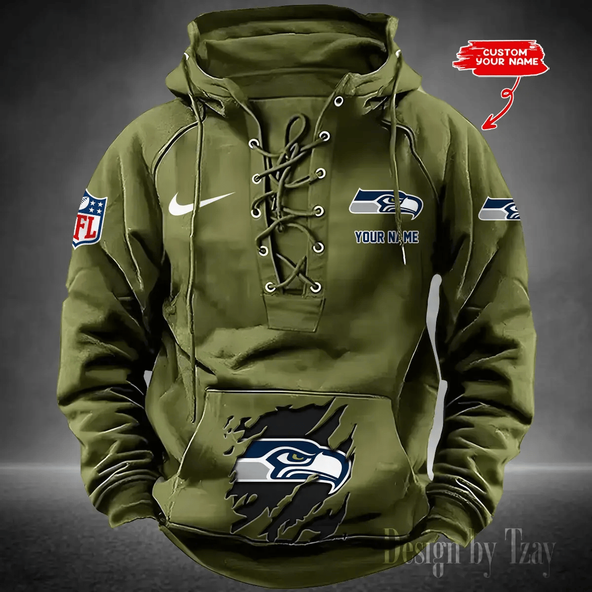 SPTS9HLUH029-Seattle Seahawks Men's Hooded Lace-up Hoodie
