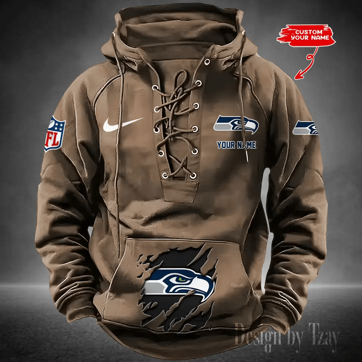 SPTS9HLUH029-Seattle Seahawks Men's Hooded Lace-up Hoodie