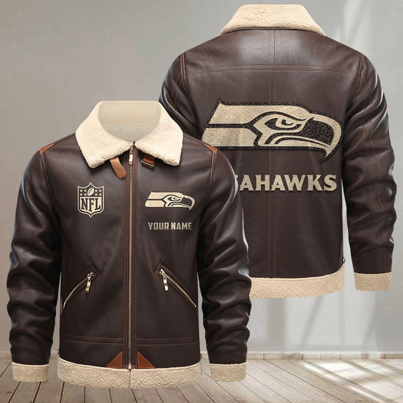 SPTS9FLJ029-Seattle Seahawks Custom Fleece Leather Jacket
