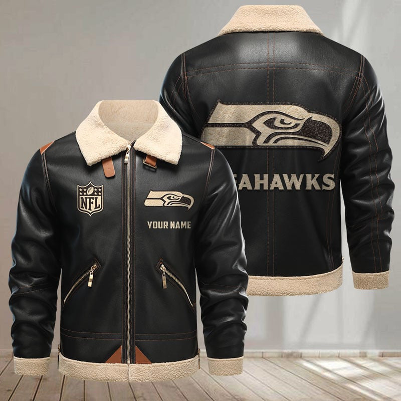 SPTS9FLJ029-Seattle Seahawks Custom Fleece Leather Jacket