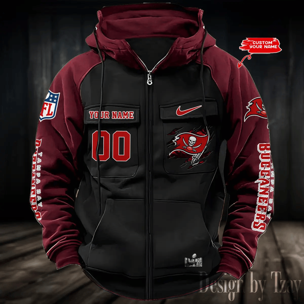 9SMCZVHD062-Tampa Bay Buccaneers Zip-Vintage Hoodies