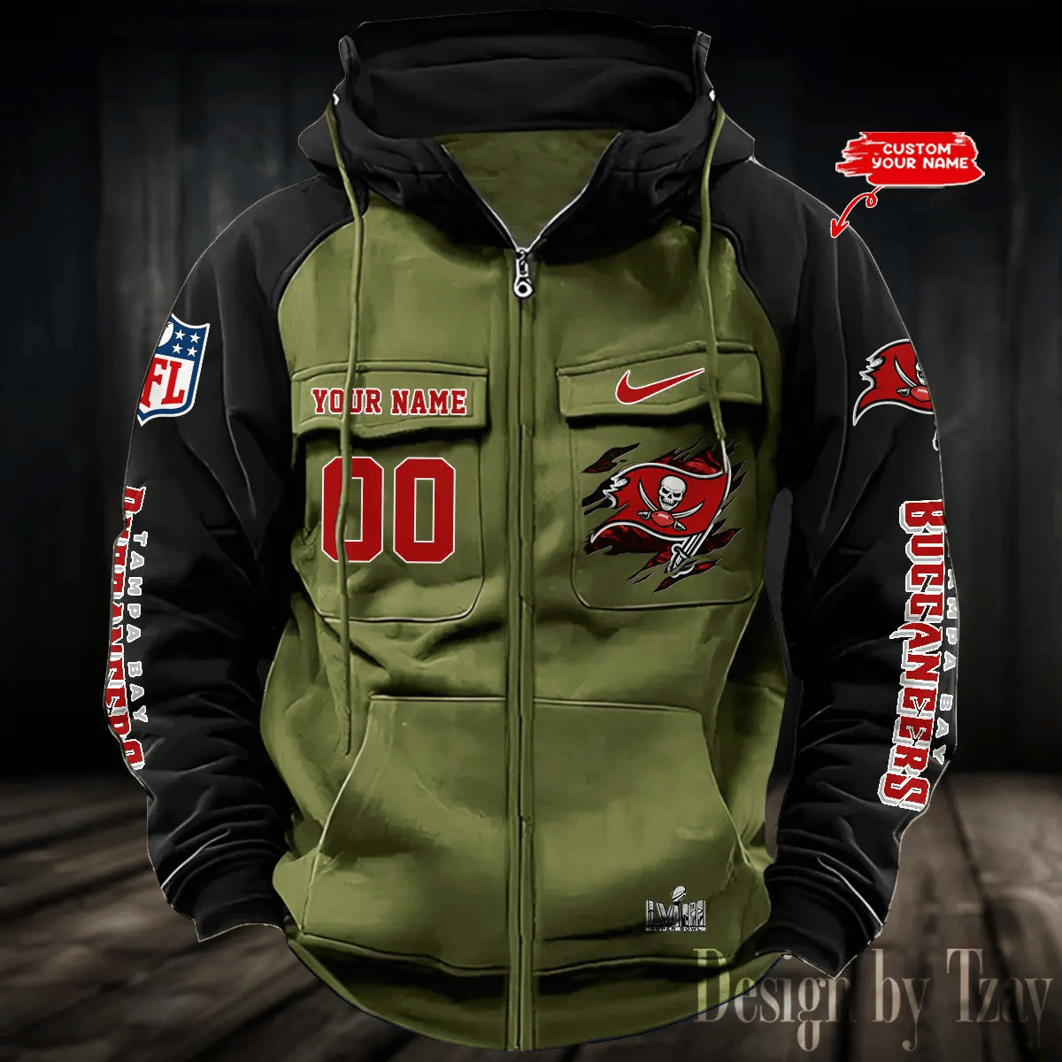 9SMCZVHD062-Tampa Bay Buccaneers Zip-Vintage Hoodies