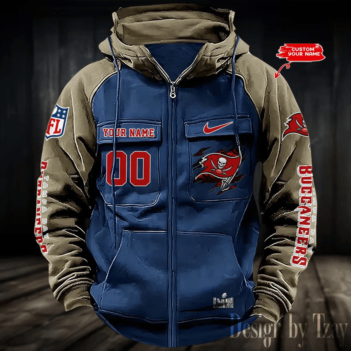 9SMCZVHD062-Tampa Bay Buccaneers Zip-Vintage Hoodies