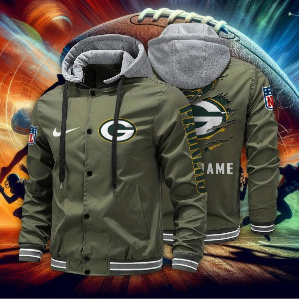 Green Bay Packers Baseball Jacket With Detachable Hood AZBJDH008
