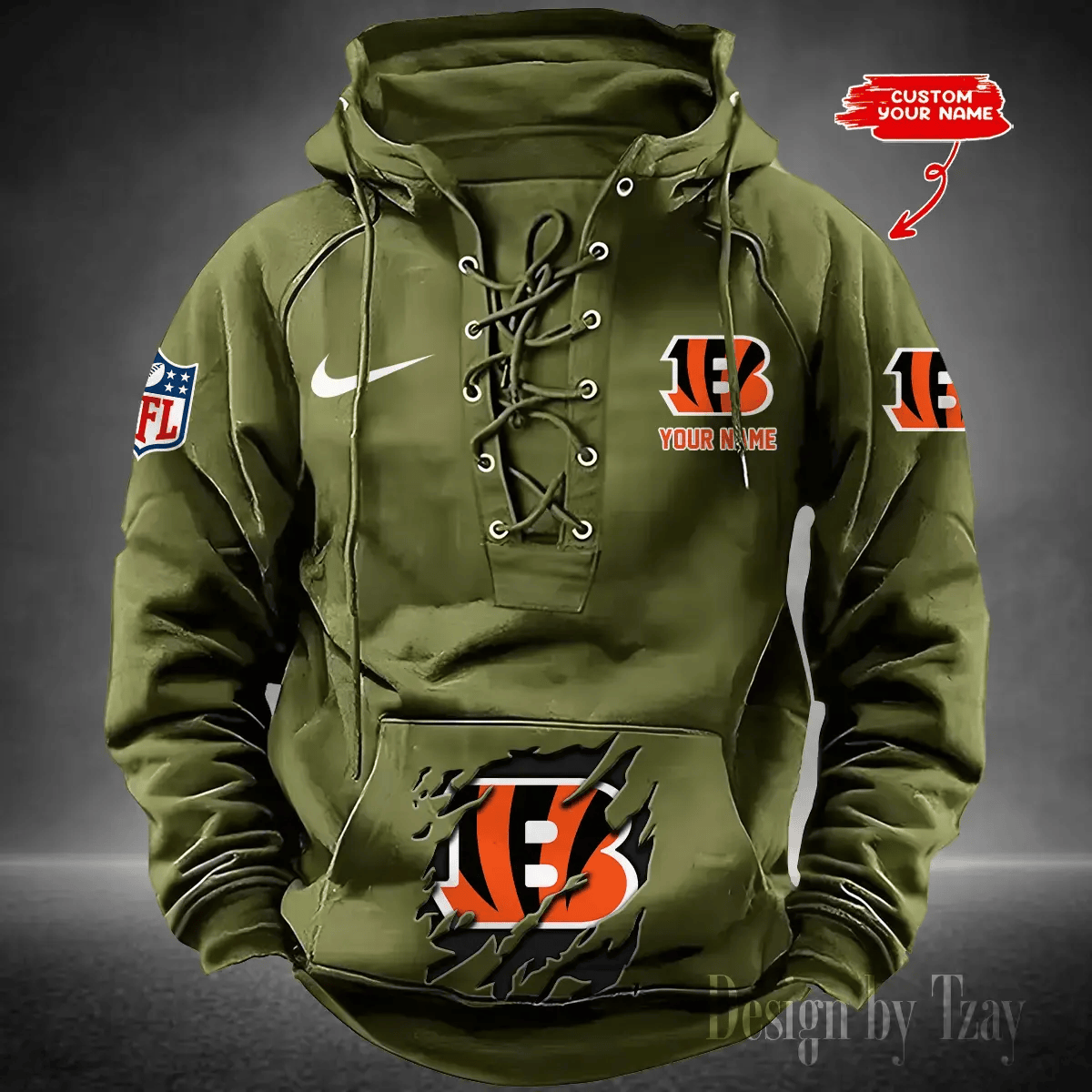 SPTS9HLUH007-Cincinnati Bengals Men's Hooded Lace-up Hoodie