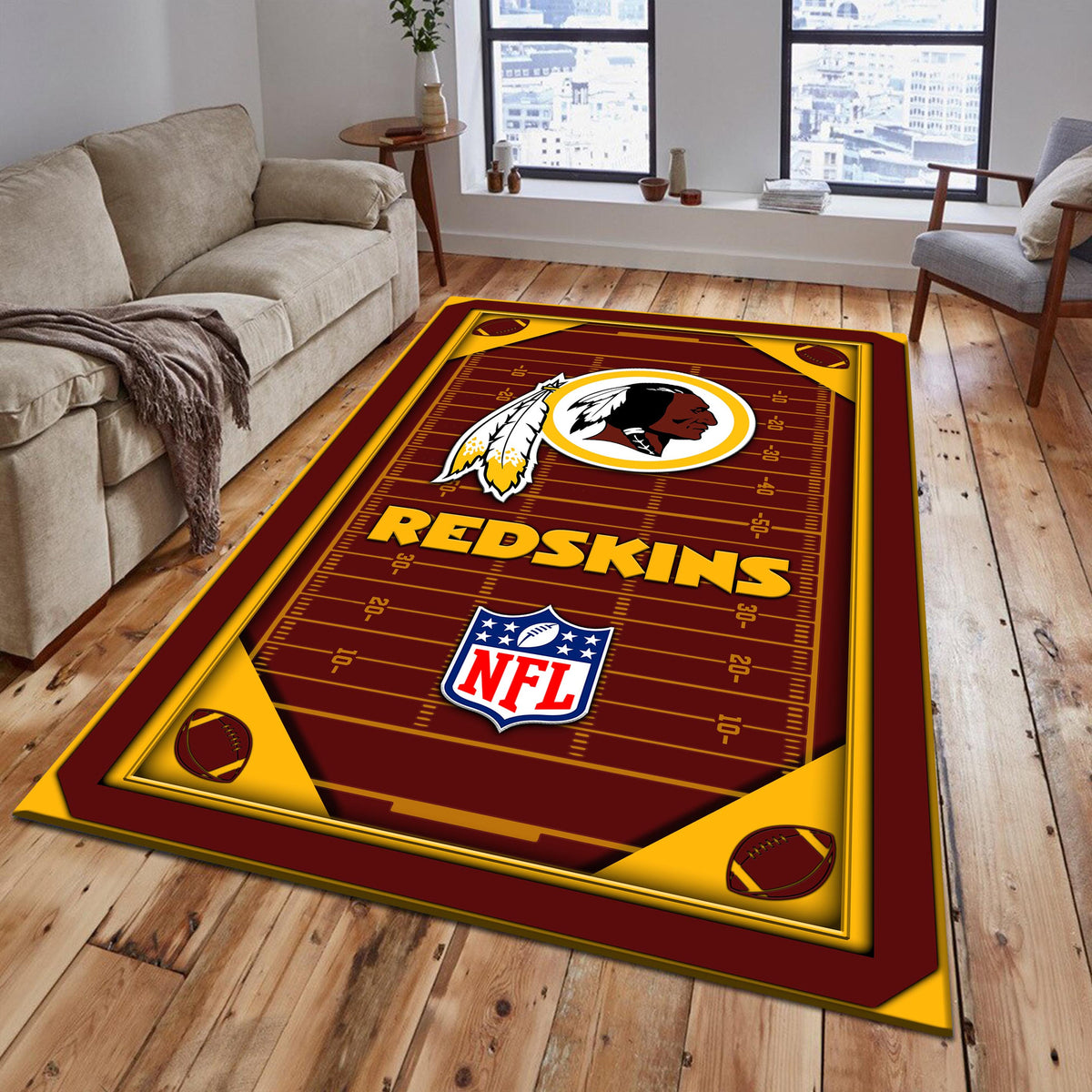 Rug Living Room Floor Decor Fan Gifts Washington Redskin DMHF5287