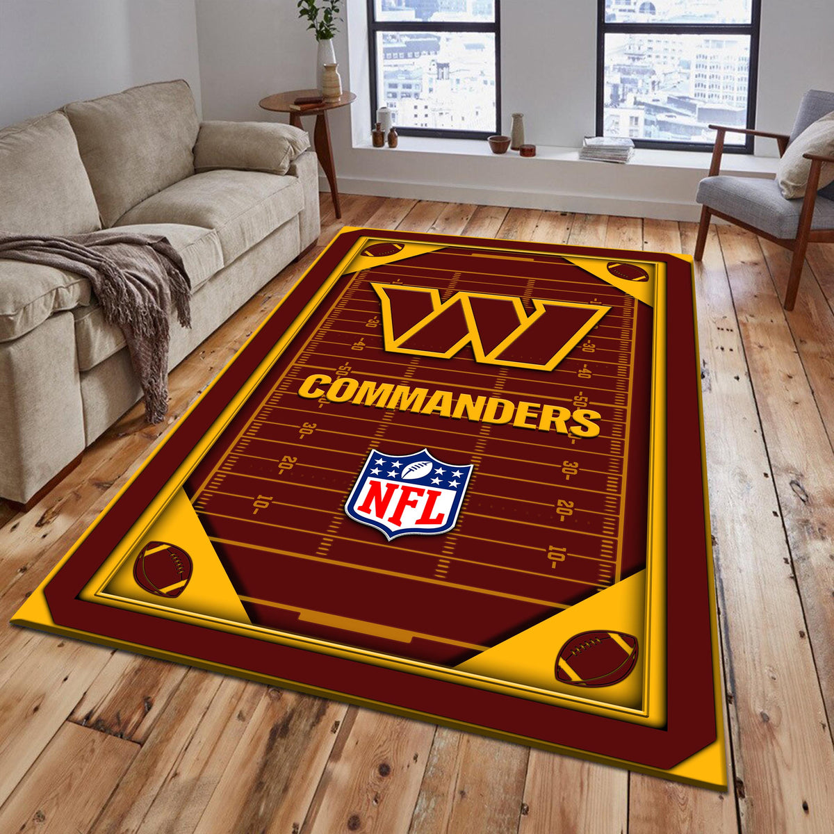 Rug Living Room Floor Decor Fan Gifts Washington Commanders DMHF5286