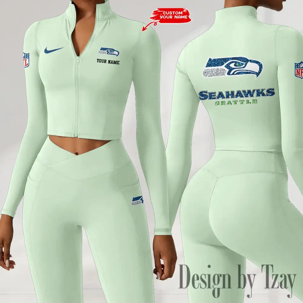 Seattle Seahawks Zipper Sports Top Women Gym Long Sleeve for Fitness SPTZSTW130