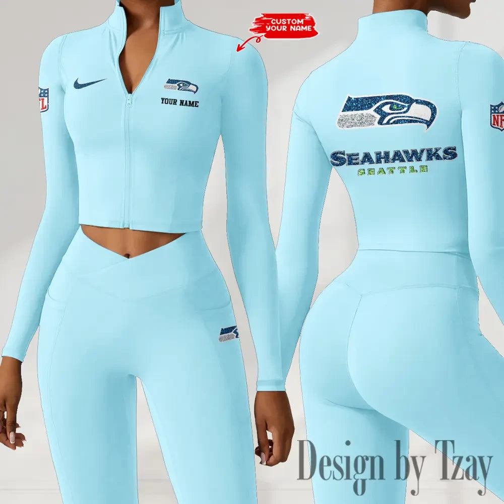 Seattle Seahawks Zipper Sports Top Women Gym Long Sleeve for Fitness SPTZSTW130