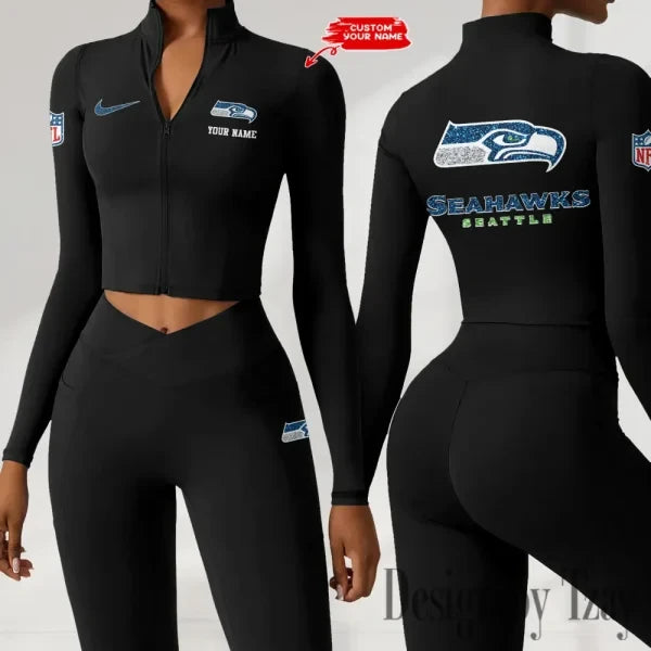Seattle Seahawks Zipper Sports Top Women Gym Long Sleeve for Fitness SPTZSTW130