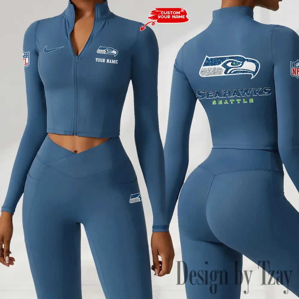Seattle Seahawks Zipper Sports Top Women Gym Long Sleeve for Fitness SPTZSTW130