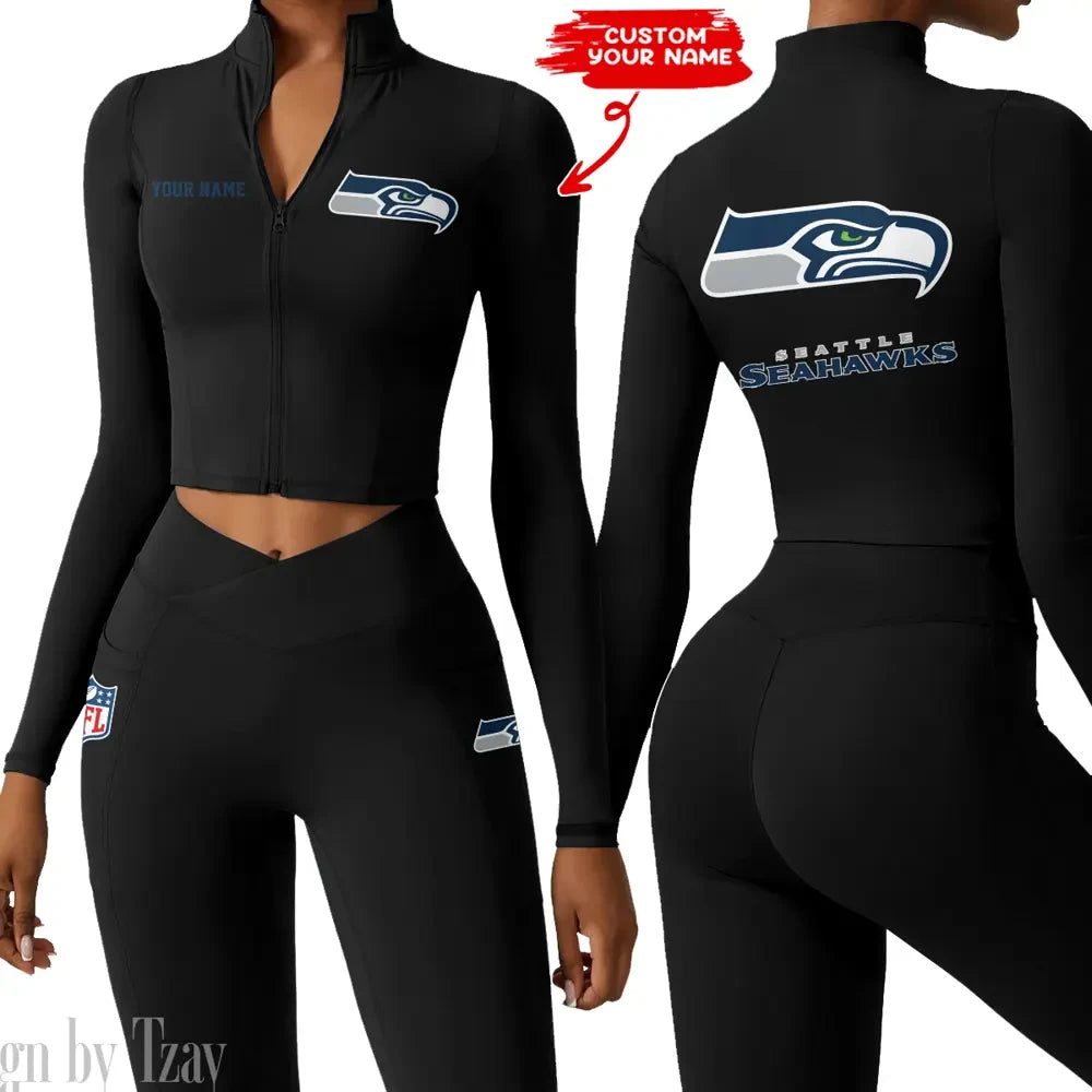 Seattle Seahawks Zipper Sports Top Women Gym Long Sleeve for Fitness SPTZSTW093