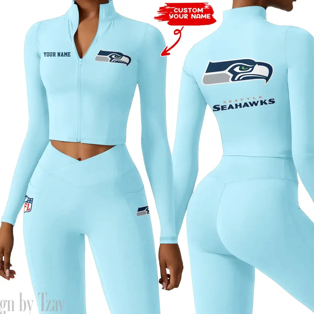 Seattle Seahawks Zipper Sports Top Women Gym Long Sleeve for Fitness SPTZSTW093
