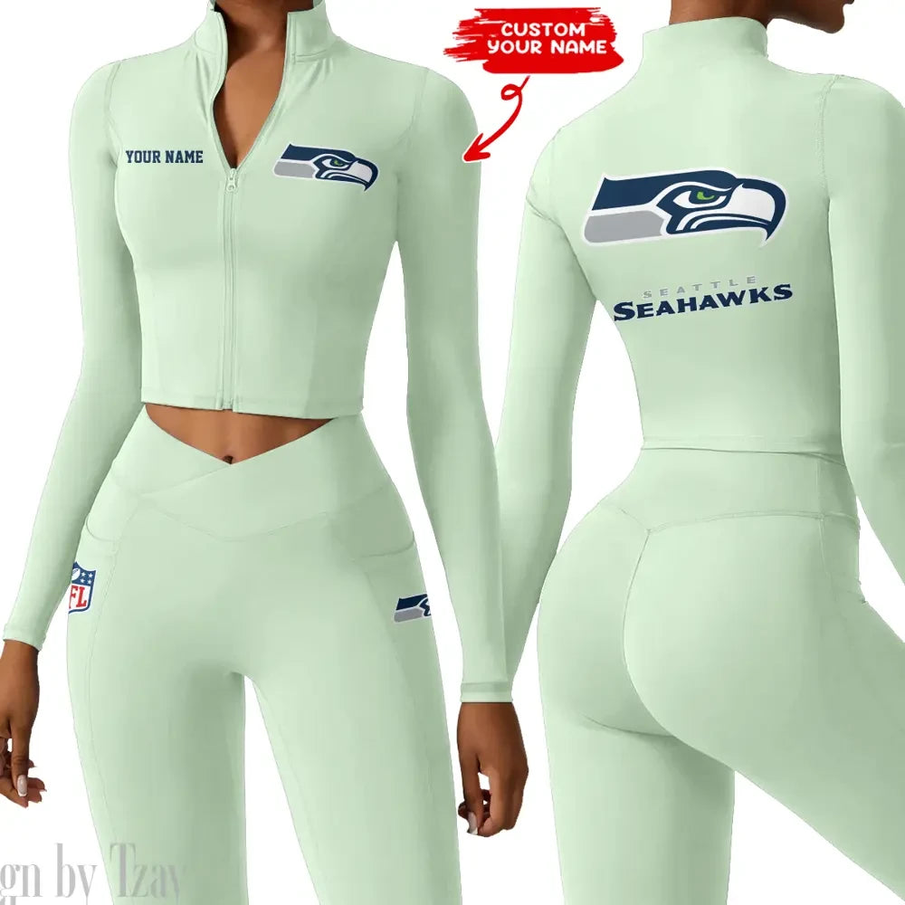 Seattle Seahawks Zipper Sports Top Women Gym Long Sleeve for Fitness SPTZSTW093