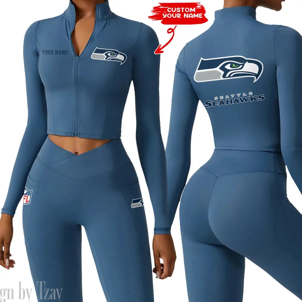 Seattle Seahawks Zipper Sports Top Women Gym Long Sleeve for Fitness SPTZSTW093