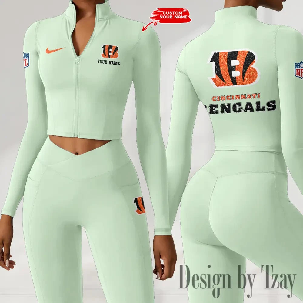 Cincinnati Bengals Zipper Sports Top Women Gym Long Sleeve for Fitness SPTZSTW108