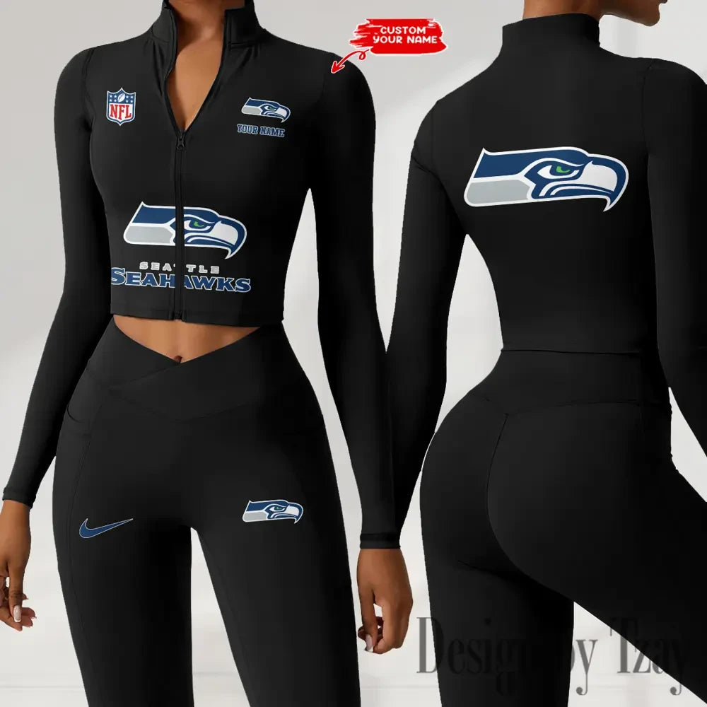 Seattle Seahawks Zipper Sports Top Women Gym Long Sleeve for Fitness SPTZSTW061