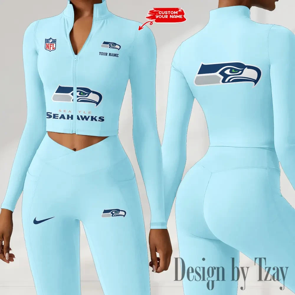 Seattle Seahawks Zipper Sports Top Women Gym Long Sleeve for Fitness SPTZSTW061