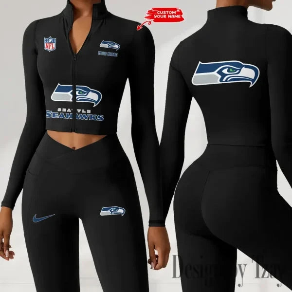 Seattle Seahawks Zipper Sports Top Women Gym Long Sleeve for Fitness SPTZSTW061