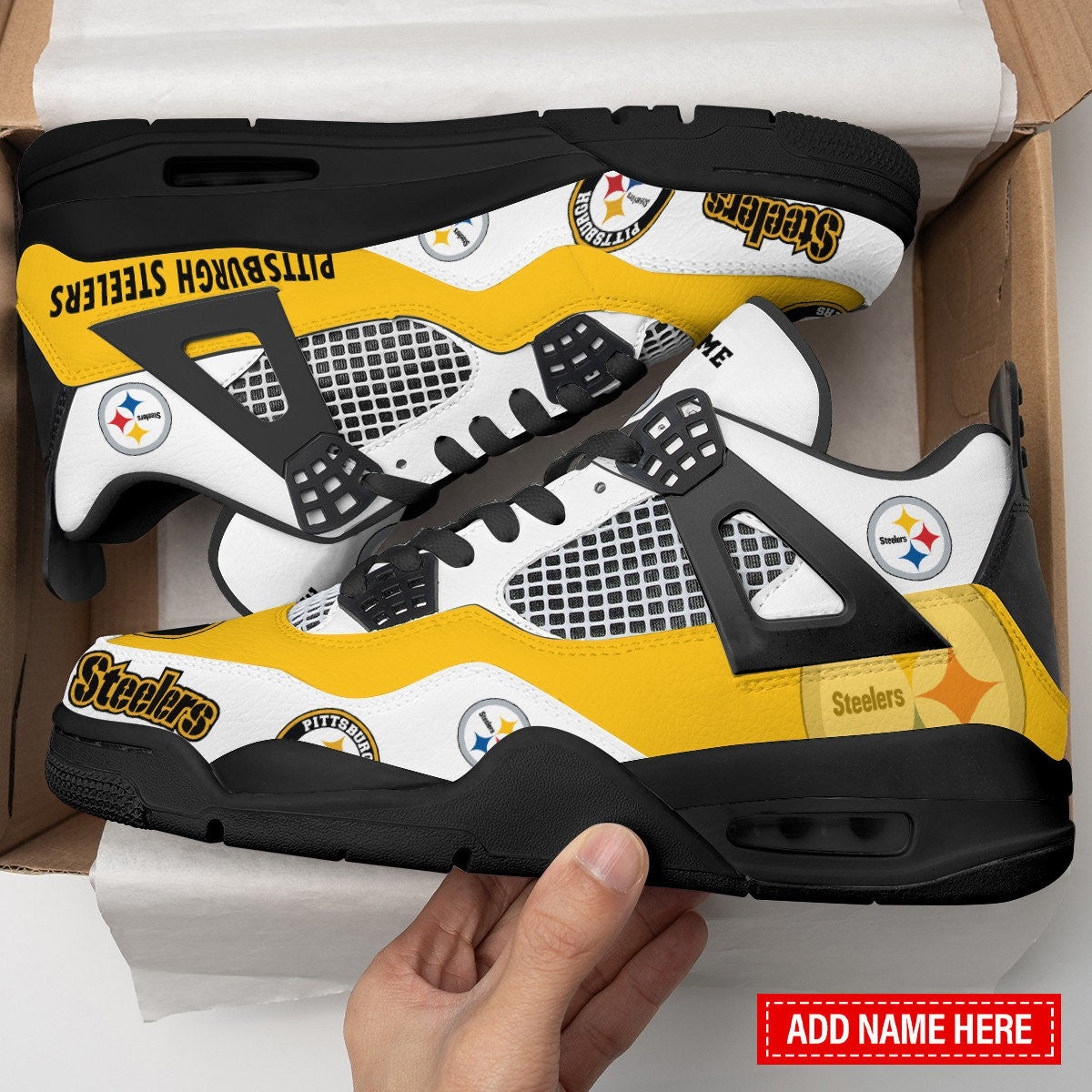 Pittsburgh Steelers Personalized AJ4 Sneaker BGAJ4S358