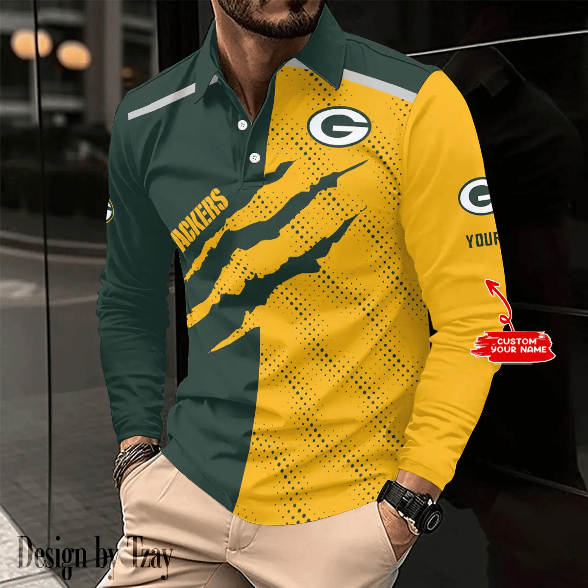 SPTLSPS066- Green Bay Packers Long Sleeve Zip | Polo Shirt DV7