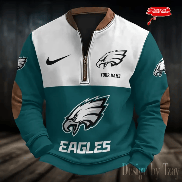 S9MPZNS154-Philadelphia Eagles Premium Personalized Game-Day Quarter-Zip