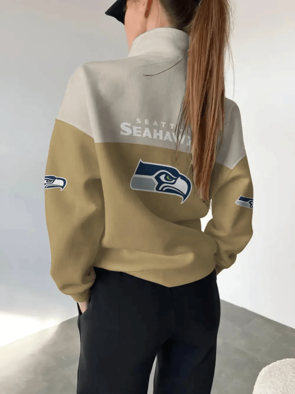 Seattle Seahawks New Design Casual Snap Mockneck Pullover Sweatshirt SPTCSMPS069