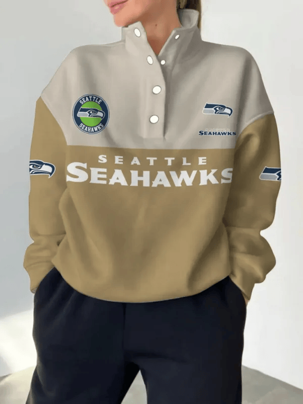 Seattle Seahawks New Design Casual Snap Mockneck Pullover Sweatshirt SPTCSMPS069