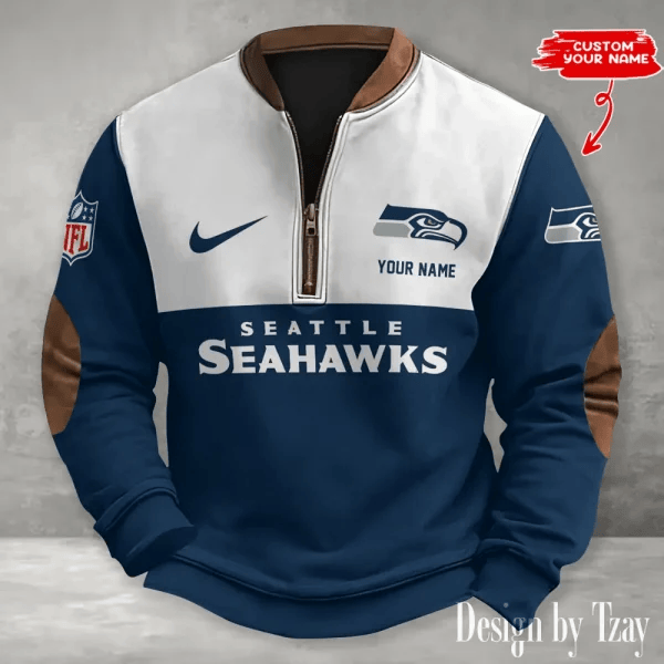 S9MPZNS196-Seattle Seahawks Premium Personalized Game-Day Quarter-Zip