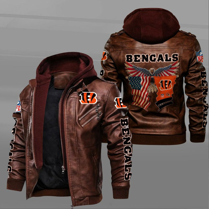 Cincinnati Bengals HVKC7218 - Premium & Ultra-Thick Leather Jacket with Fleece Hood