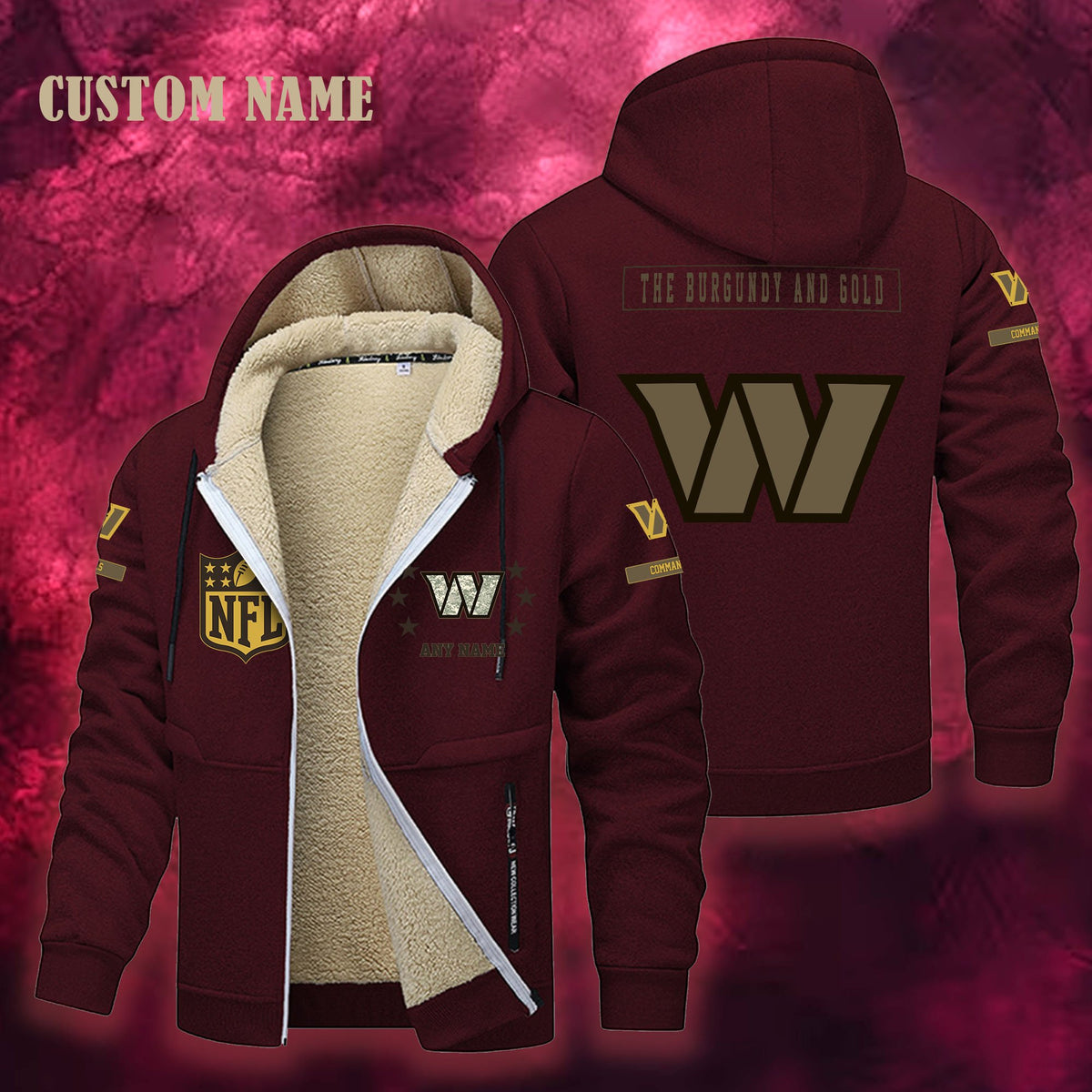 Washington Commanders NFL-Lamb Fleece Thick Coat- Custom name 10154094N