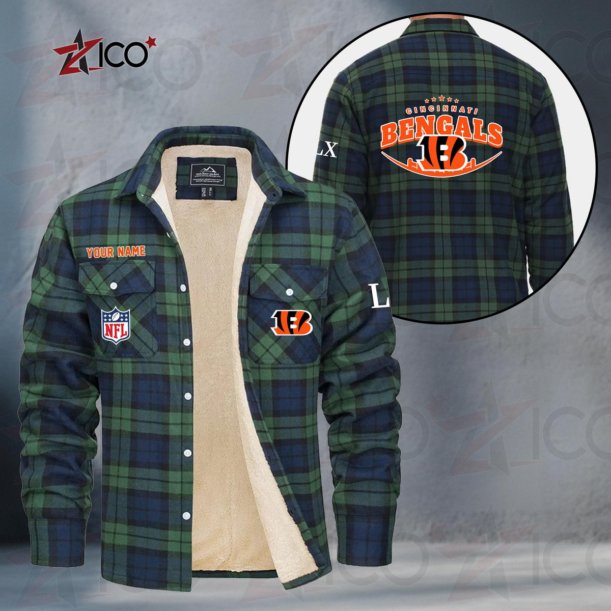 Cincinnati Bengals Fleece Flannel Plaid Jacket MN07