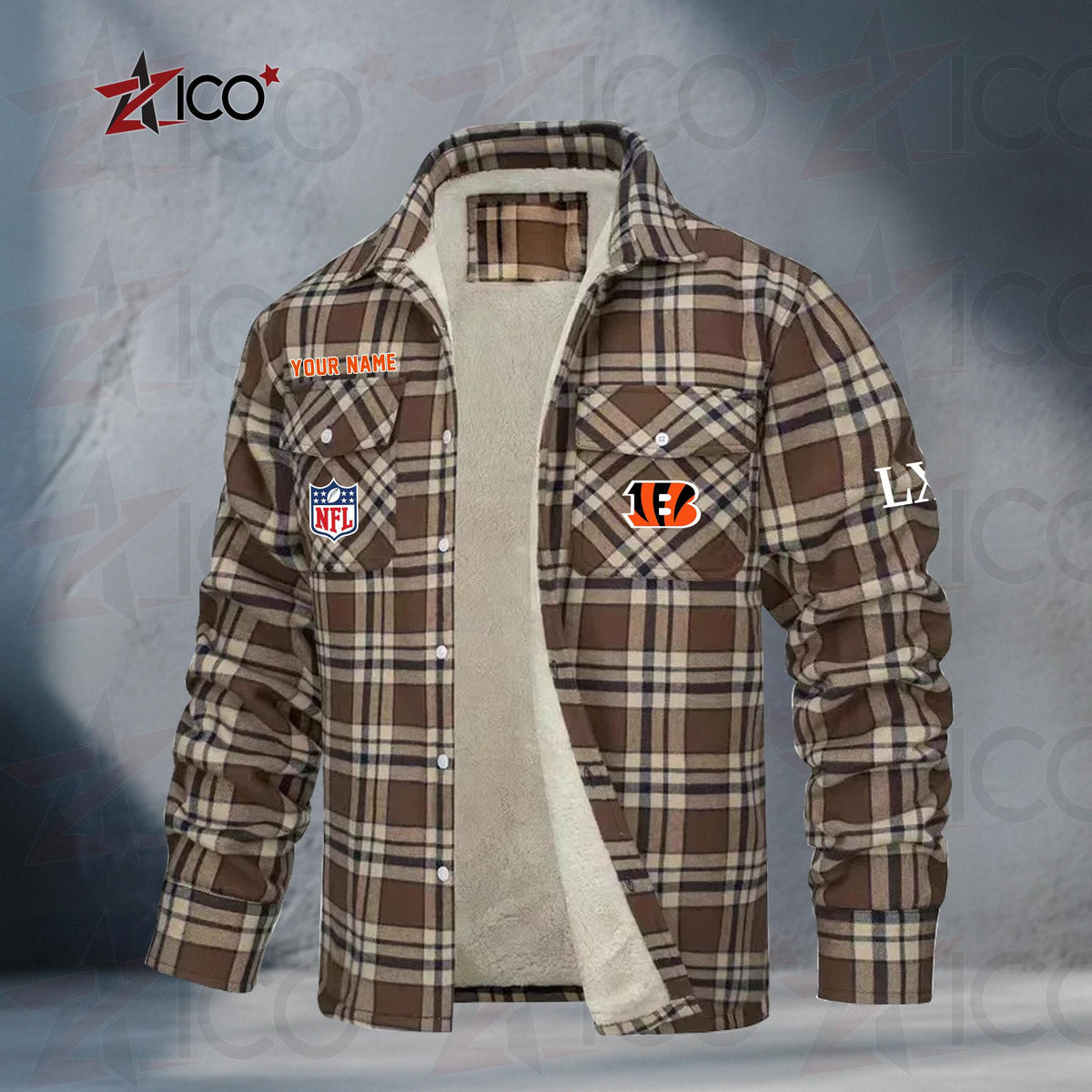 Cincinnati Bengals Fleece Flannel Plaid Jacket MN07