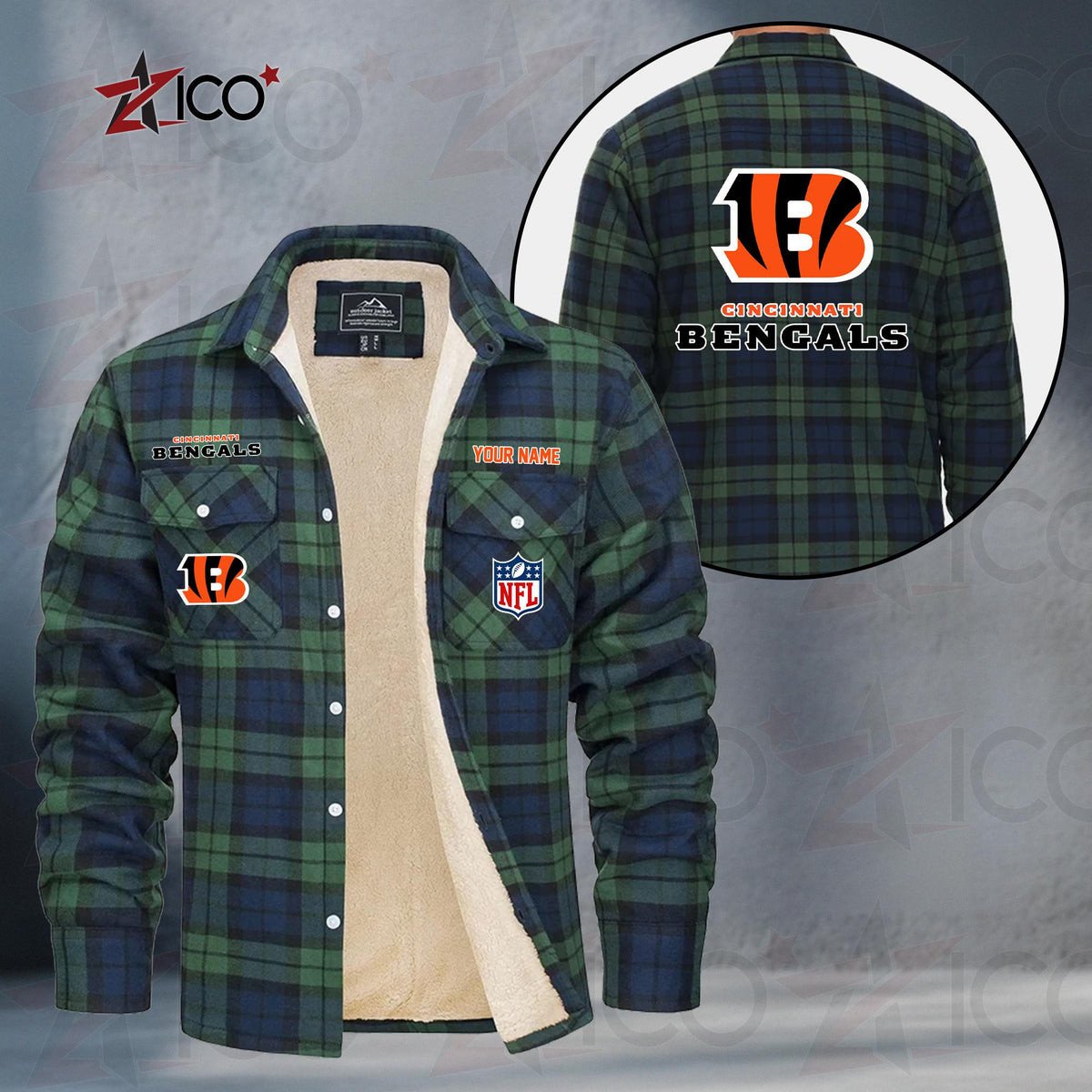 Cincinnati Bengals Fleece Flannel Plaid Jacket TG39