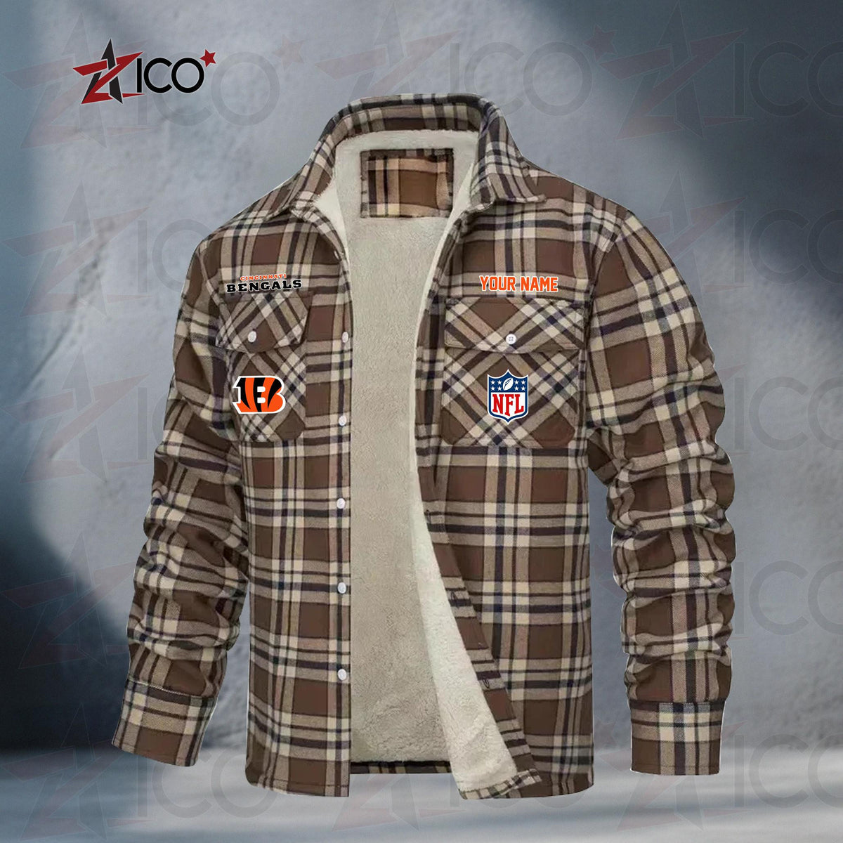 Cincinnati Bengals Fleece Flannel Plaid Jacket TG39