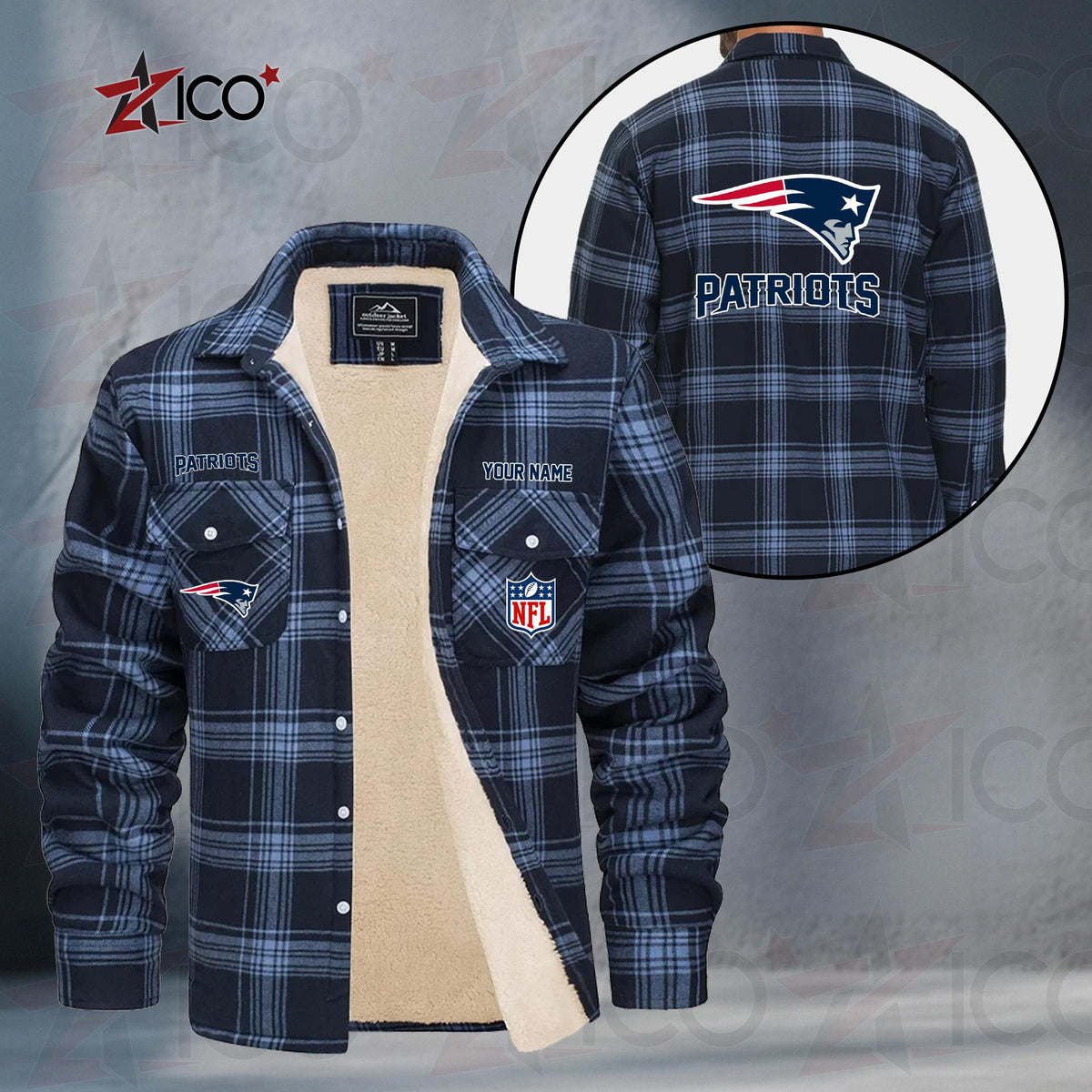New England Patriots Fleece Flannel Plaid Jacket TG54