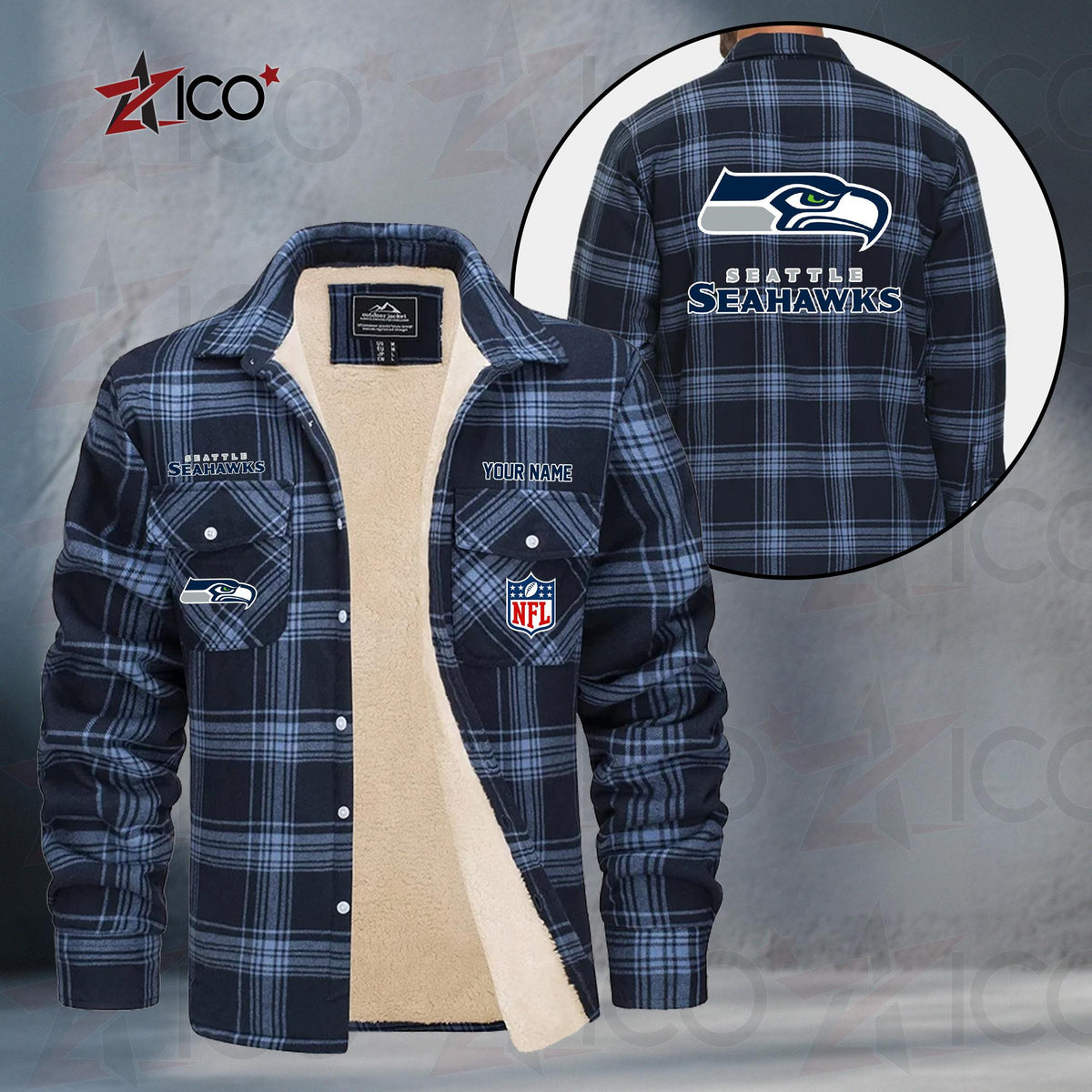 Seattle Seahawks Fleece Flannel Plaid Jacket TG61